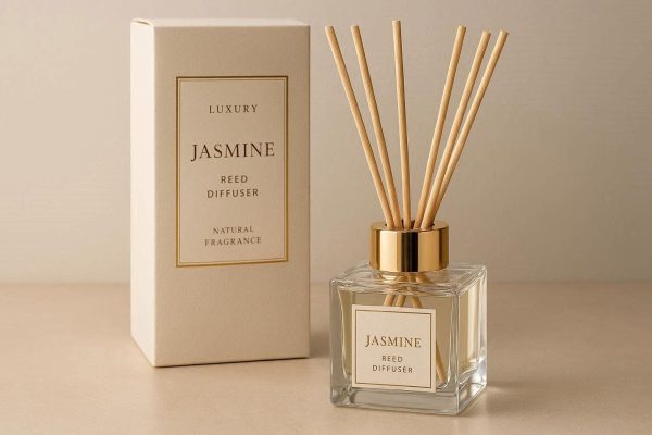 2 Luxury Jasmine Reed Diffuser Set With Natural Sticks For Long Lasting Home Fragrance And Decor