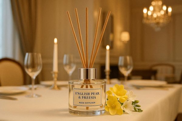 24 English Pear And Freesia Reed Diffuser For Elegant Dining Room Ambiance And Floral Freshness